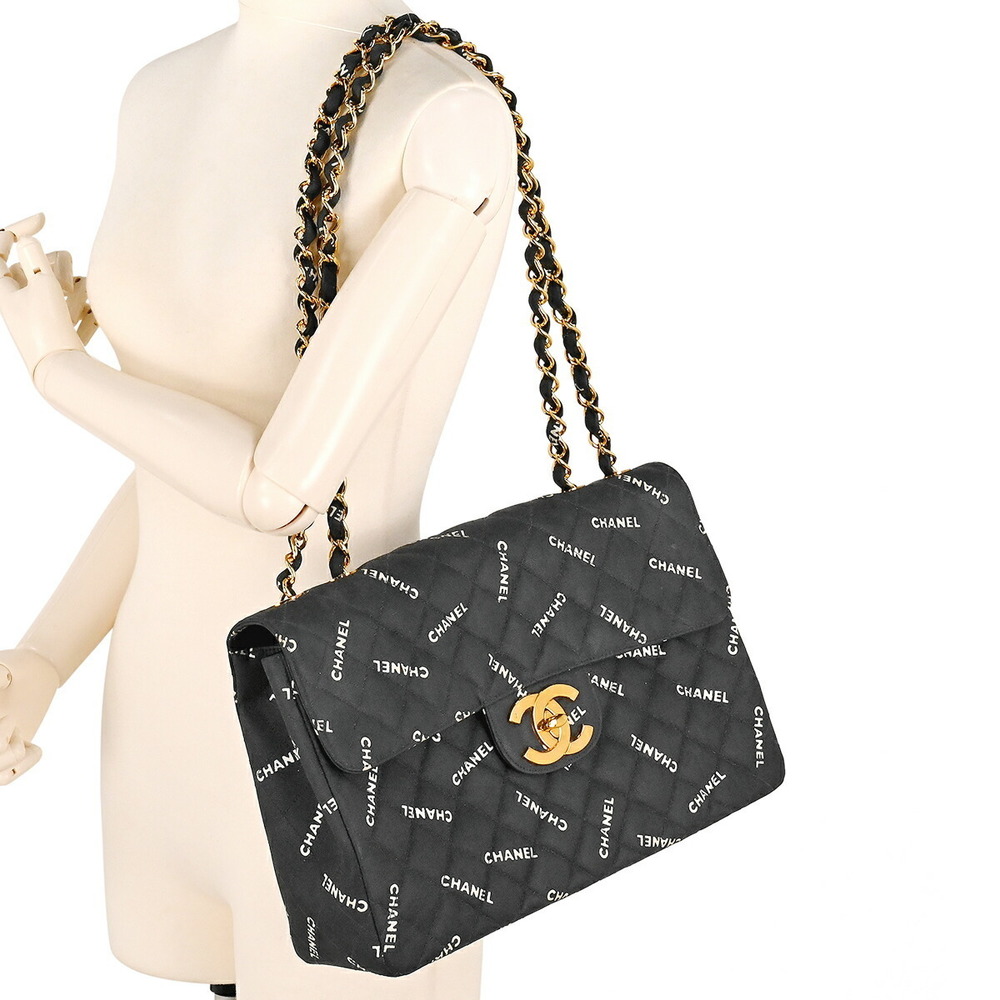 Chanel Deca Matelasse Single Flap Chain W Chain Shoulder Bag Canvas Black